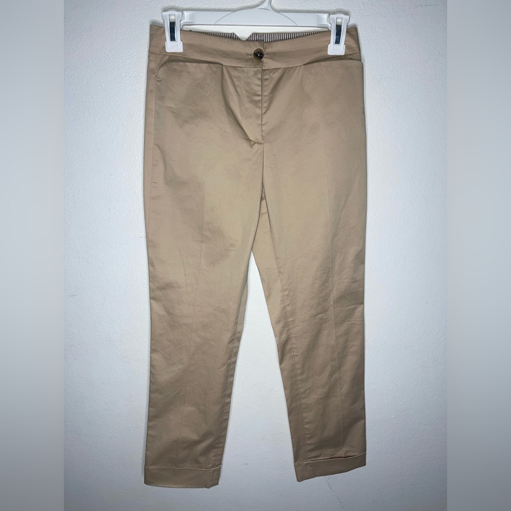 Faconnable Tan Khaki Ankle Trousers Cuffed Hem Pants USA 2 EUR 34 NEW